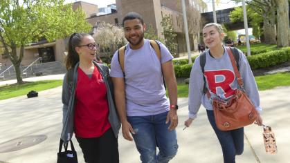 three Rutgers-Camden students walking 