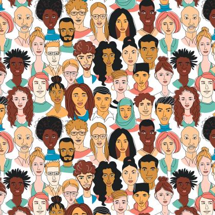 A colorful Illustration of multiple races of people in America