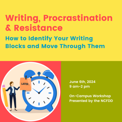 Writing, Procrastination and Resistance – On-Campus Workshop on June 6 from 9 am to 2 pm