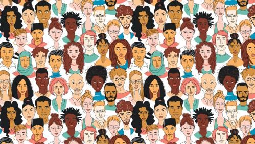 A colorful Illustration of multiple races of people in America