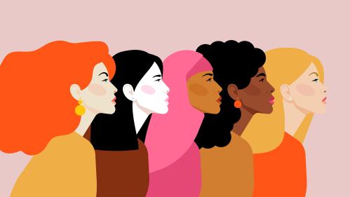 Colorful Illustration - Side view of beautiful multi-ethnic women 