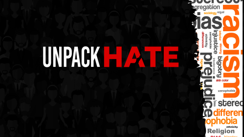 "Unpack Hate" on a distressed background