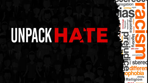 Unpacking Hate on distressed background