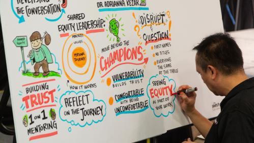 Sketch Effect artist graphically illustrating a lecture
