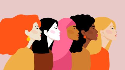 Colorful Illustration - Side view of beautiful multi-ethnic women 