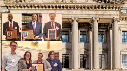 Award winners (clockwise): Albert Appouh, Robert Holmes, Marc Holzer, and members of the Queer Newark Oral History Project (left to right: Timothy Stewart-Winter, Mary Rizzo, Christina Strasburger, and Kristyn Scorsone).