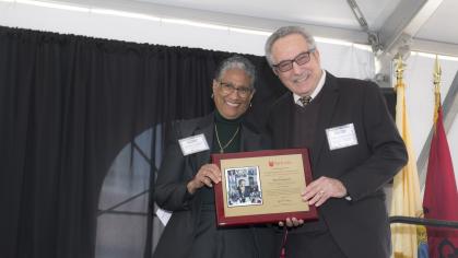 Vice Chancellor Denise Rodgers, CACP committee chair, with Clement A. Price Human Dignity Award recipient Peter Guarnaccia at Wednesday's Beloved Community Celebration.