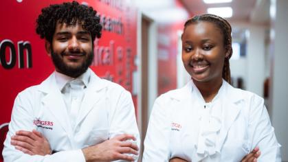 Mark Kaldes (left) and Widnie Fadael (right), rising juniors pursuing Bachelor of Science degrees from the Rutgers School of Nursing