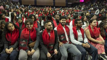 Student awardees listen to speakers at this year's Office of the Secretary of Higher Education/Educational Opportunity Fund Graduate Achievement Ceremony, held at Rutgers, where 1,465 students from New Jersey colleges and universities – including 328 from Rutgers – were honored.