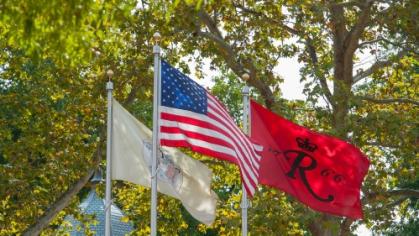 Rutgers and US flags