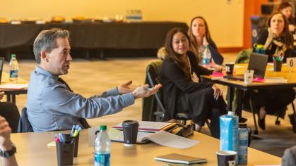 One participant talking in group