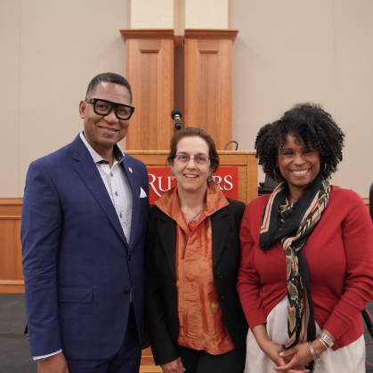 Chancellor Tillis, Susan Benesch, and Nyeema Watson in a posed group photo