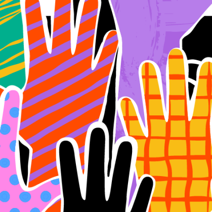 hands with colorful patterns overlaid