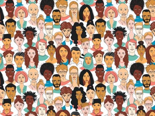 A colorful Illustration of multiple races of people in America
