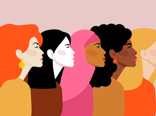 Colorful Illustration - Side view of beautiful multi-ethnic women 