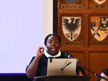 Rutgers–Newark Debate Team member Temitope Ogundare hones her skills.