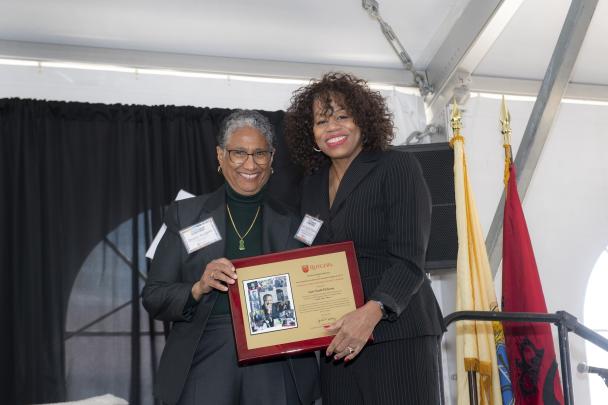(l. to r.) Denise Rodgers, Vice Chancellor Inter-professional Programs, RBHS with Clement A. Price Human Dignity Award recipient, Lori Scott-Pickens (Staff, Newark) at the Beloved Community Awards celebration