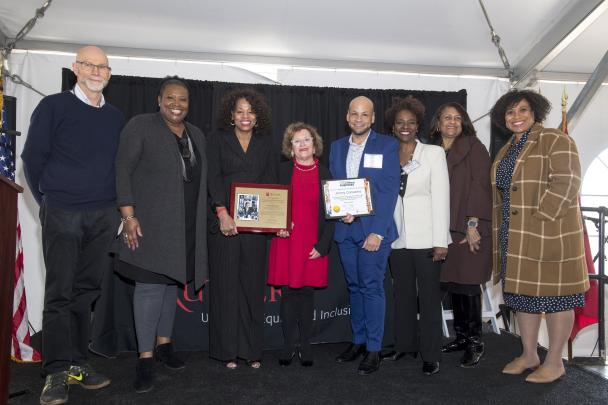 Nancy Cantor, Chancellor of Rutgers University–Newark pictured with some of the Beloved Community award recipients from Newark Campus