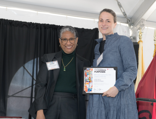  (l. to r.)Denise Rodgers (MD), Vice Chancellor Interprofessional Programs, RBHS , CACP Chair, pictured with Beloved Community Art Award 1st place winner for Literary Arts category, Miriam Jaffe (New Brunswick)