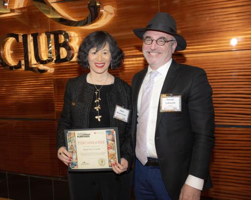 (l. to r.) Marla Blunt-Carter, Associate Professor of Professional Practice at the School of Social Work and a 2024 Torchbearer Award recipient, pictured with George Leibowitz, Dean School of Social Work, at the Committee to Advance our Common Purposes Awards Ceremony.