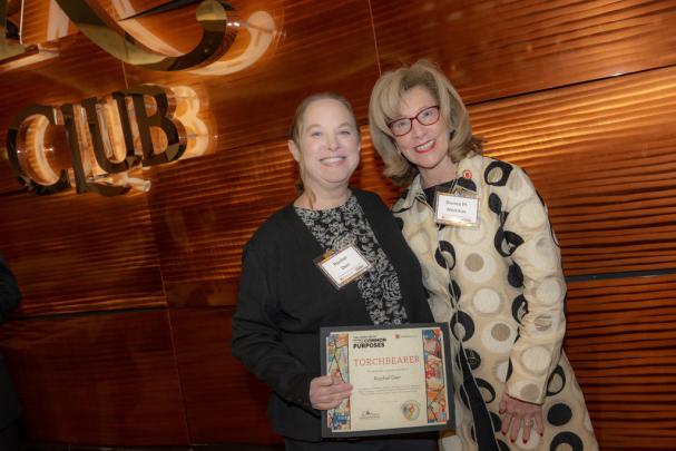 (l. to r.) Rachel Derr, Associate Dean of Baccalaureate Programs and Clinical Assistant Professor is a 2024 Torchbearer Award recipient, pictured with Donna M. Nickitas at the Committee to Advance our Common Purposes Awards Ceremony.