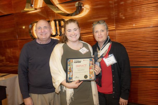 Emily Sullivan, an undergraduate student in Biomedical Engineering at the Rutgers Honors College and a 2024 Impact Award recipient, pictured with her family at the Committee to Advance our Common Purposes Awards Ceremony.