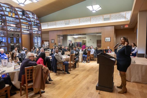 Dr. Joan Collier, Assistant Vice President for Equity and Inclusion, delivers remarks for the Public Good Pinnacle Awards at the Committee to Advance our Common Purposes Awards Ceremony.